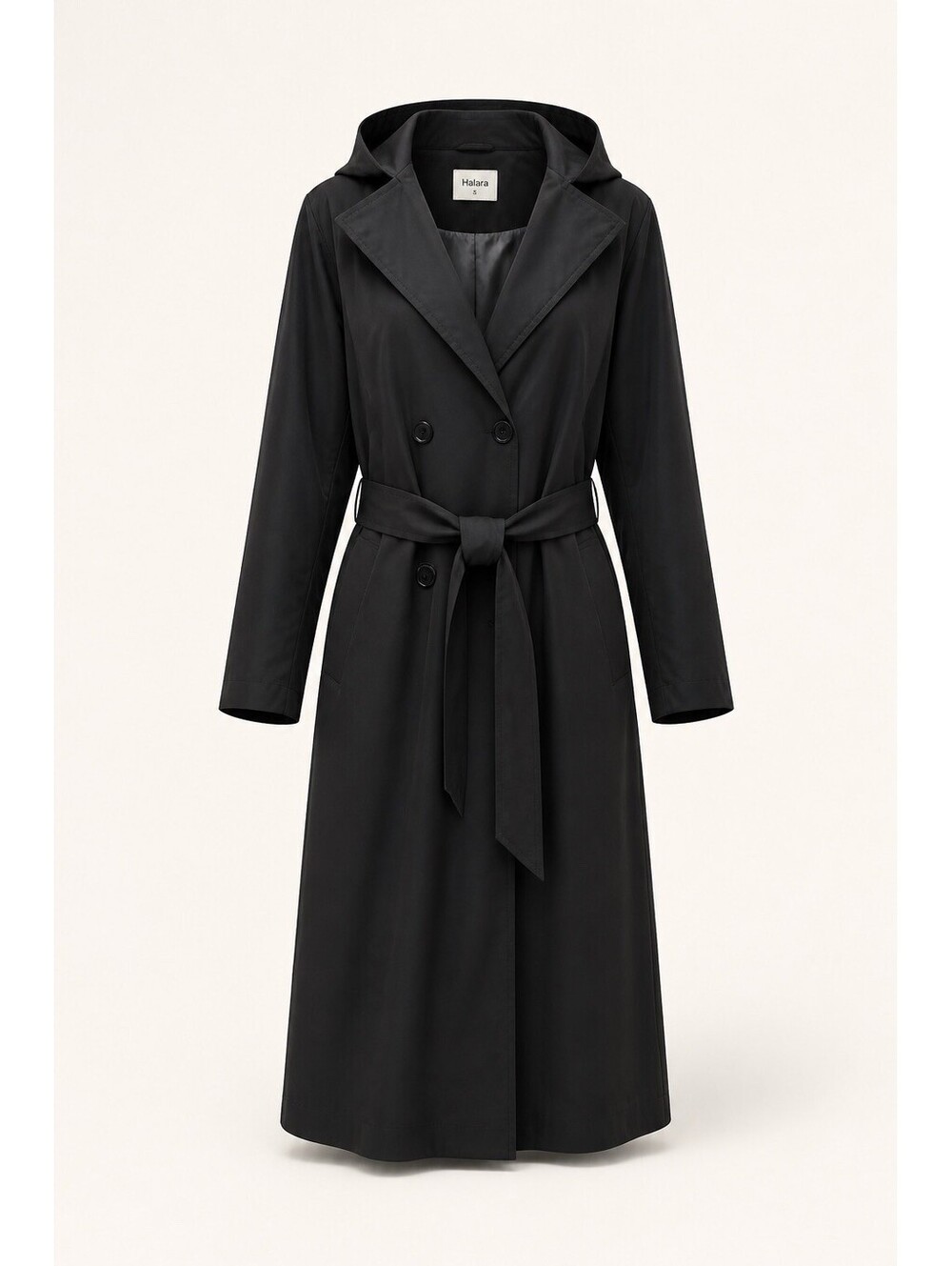 Halara Women's Removeable Hood Longline Black Trench Coat Anorak Jacket Sz L